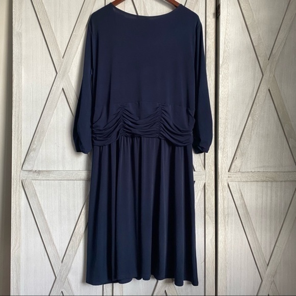 NWT NY Collection Navy Ruched A-Line Dress - Picture 4 of 8